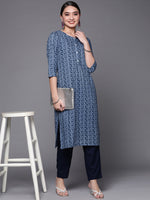 Thumbnail for Biba Women Blue Pure Cotton Printed Straight Kurta - Distacart