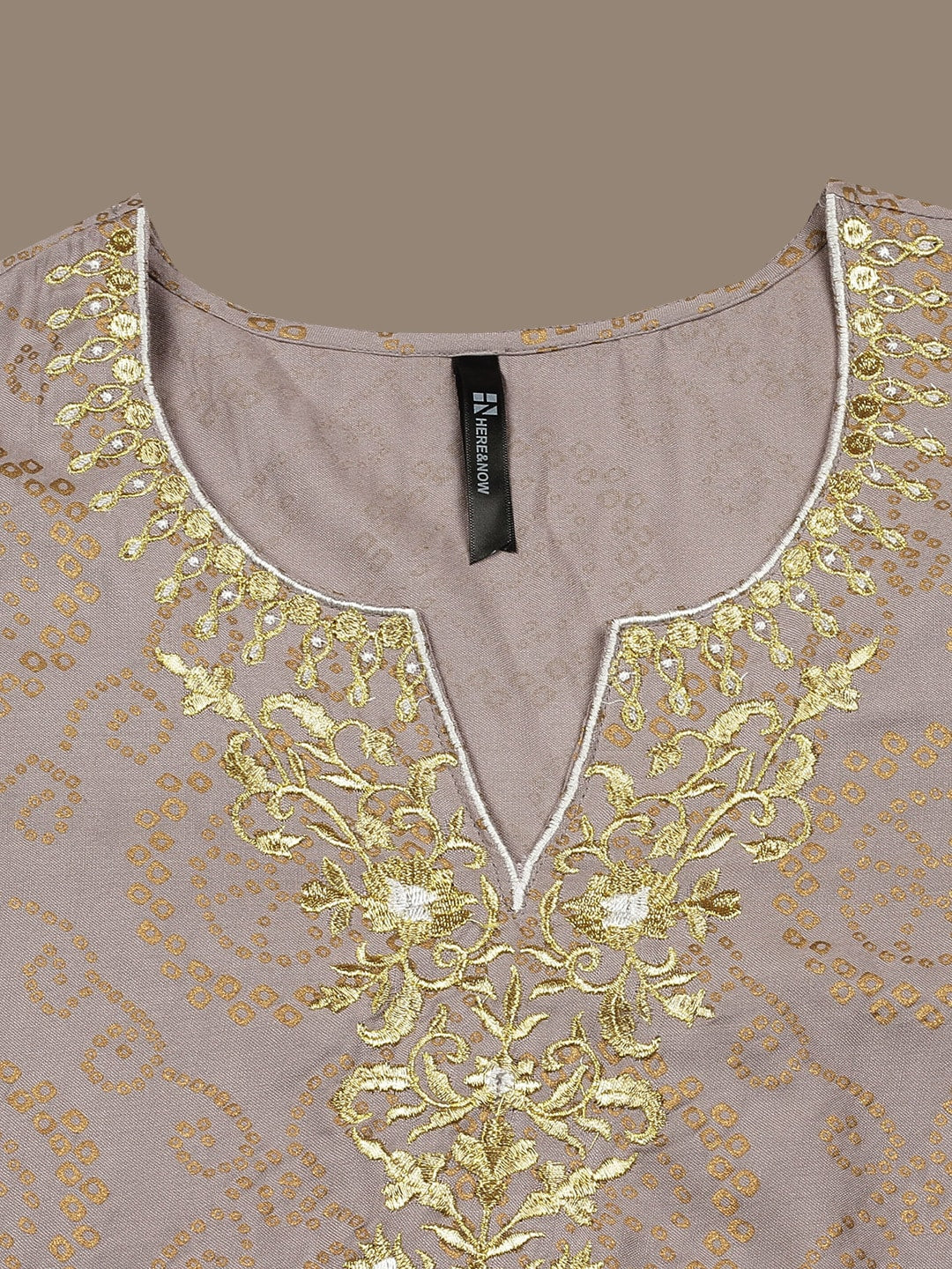 HERE&NOW Embroidered Bandhani Printed Notched Neck Thread Work Anarkali Kurta - Distacart