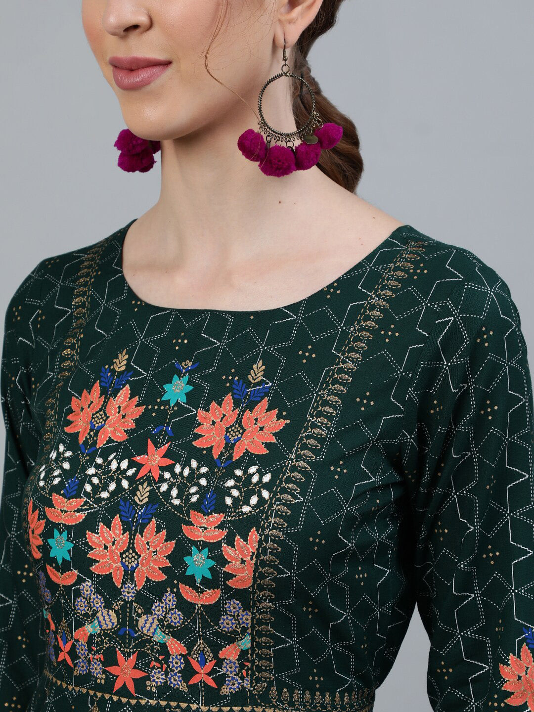 Jaipur Kurti Women Green Geometric Printed Anarkali Kurta - Distacart