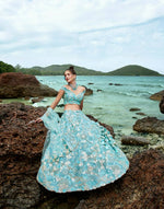 Thumbnail for House of Panchhi Sky Blue Organza Sequins, Zarkan And Thread Embroidery Lehenga Choli & Dupatta - Distacart