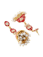 Thumbnail for NVR Women Gold Plated Red Kundan Jhumkas Earrings - Distacart