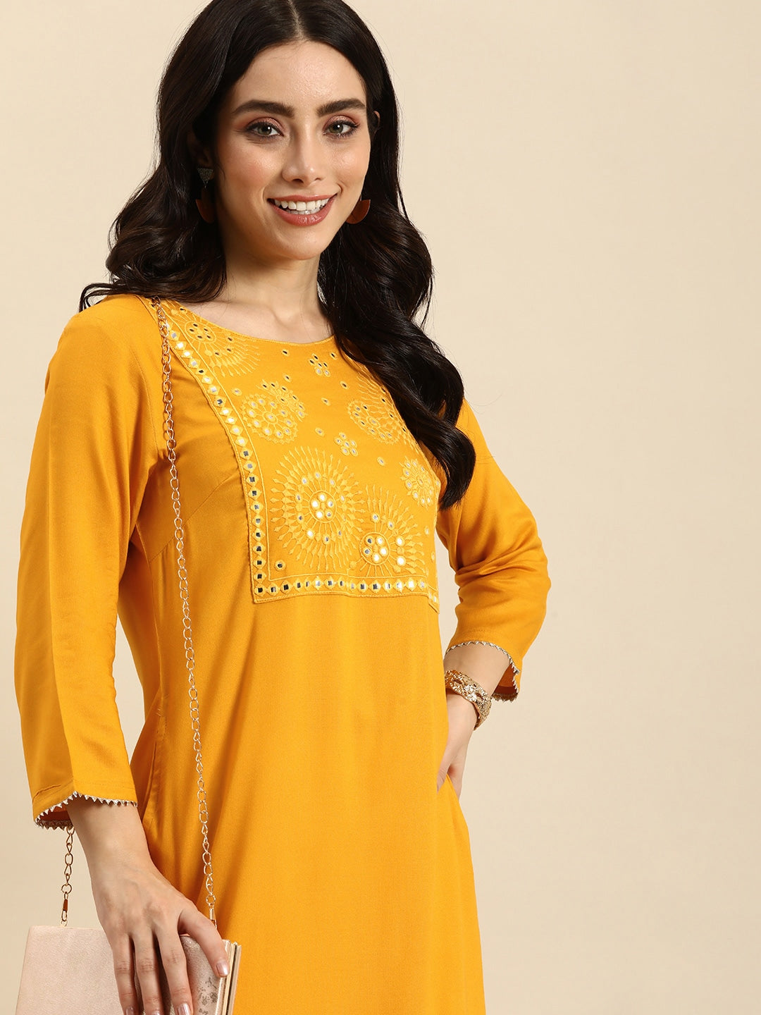 Sangria Women Ethnic Motifs Yoke Design Mirror Work Kurta - Distacart