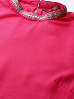 Thumbnail for Sangria Women Pink & Orange Solid Thread Work Kurta with Palazzos - Distacart