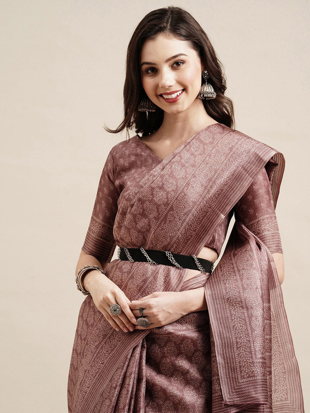 Saree Mall Mauve & White Floral Art Silk Sarees - Distacart