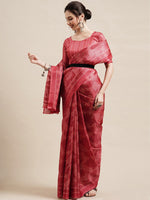 Thumbnail for Saree Mall Red & White Ethnic Motifs Art Silk Saree - Distacart