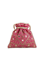 Thumbnail for Masq Pink & Gold-Toned Embellished Embroidered Potli Clutch - Distacart
