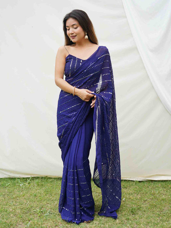 Mitera Embellished Sequinned Pure Georgette Saree - Distacart