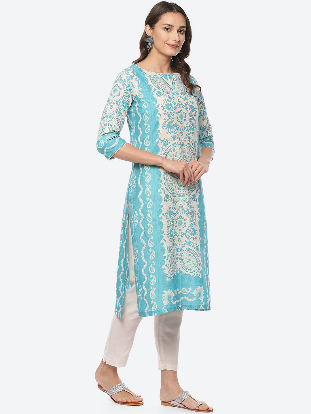 Biba Women Ethnic Motifs Printed Cotton Kurta - Distacart