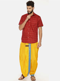 Thumbnail for Sethukrishna Yellow Solid Double Layer Readymade Dhoti Pant - Distacart