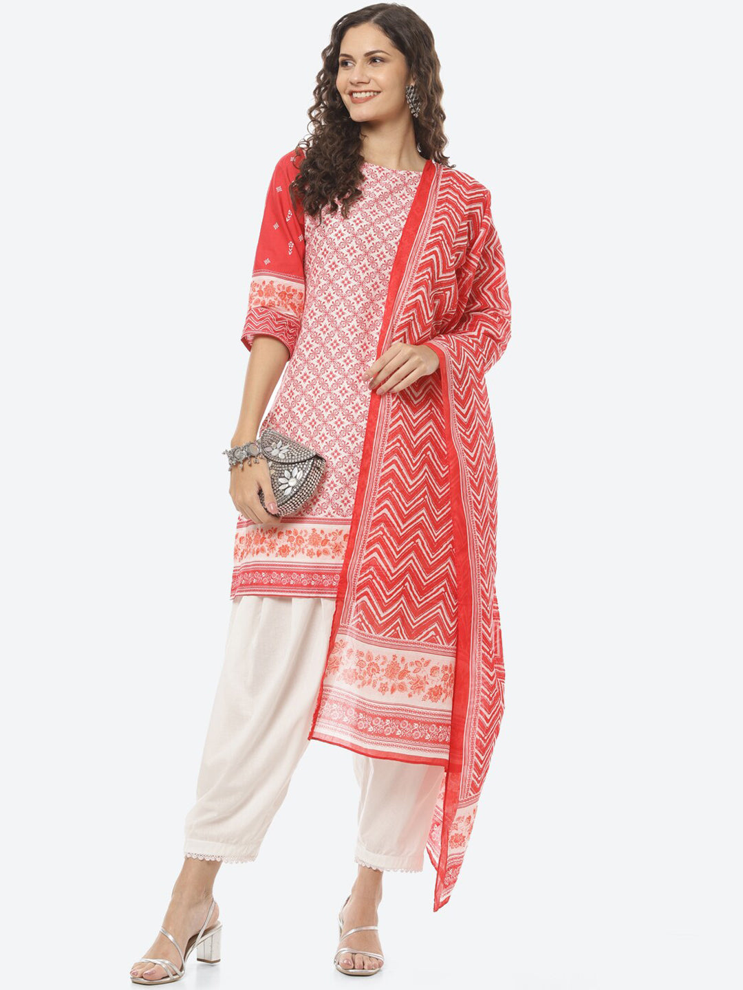 Biba Women Red Ethnic Motifs Printed Pure Cotton Kurta with Salwar & With Dupatta - Distacart