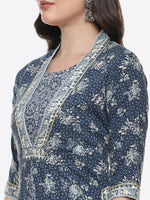 Thumbnail for Biba Women Navy Blue & Beige Floral Printed Kurta - Distacart