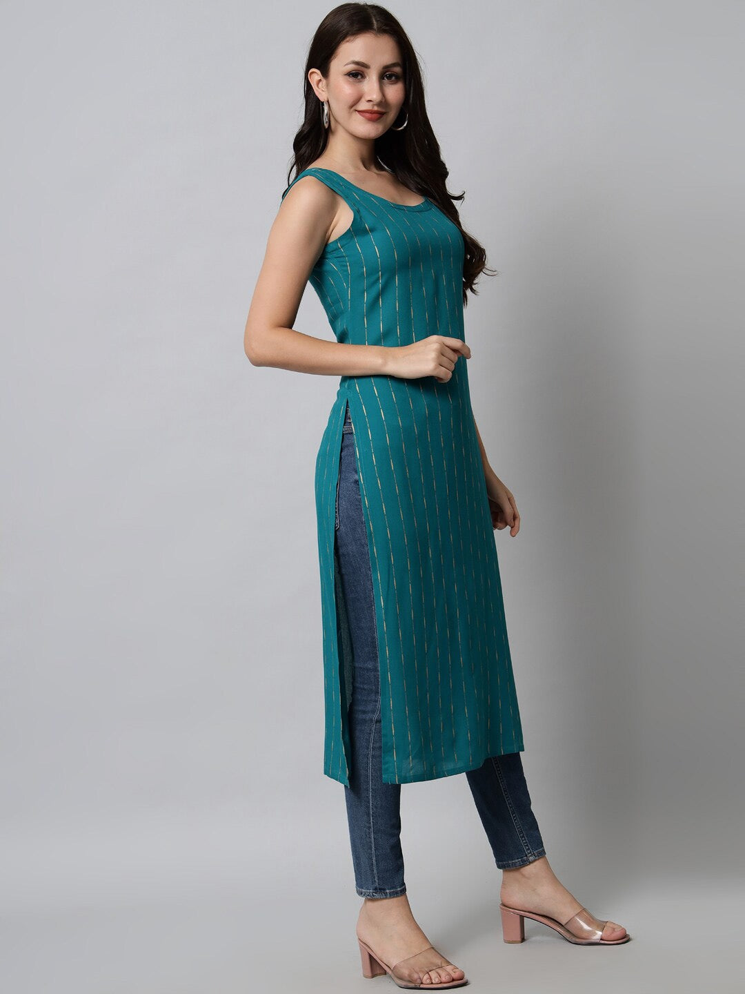 Kalini Women Turquoise Blue Printed Kurta - Distacart