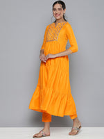 Thumbnail for HERE&NOW Women Yellow Embroidered Kurta with Trousers & With Dupatta - Distacart
