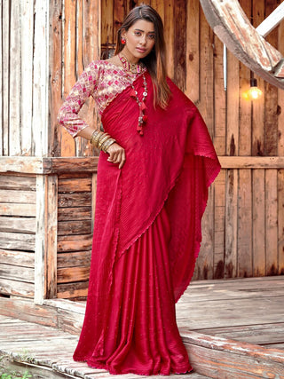 Saree Mall Pink Embellished Beads and Stones Pure Chiffon Sarees - Distacart