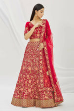 Thumbnail for Red Velvet Semi-Stitched Wedding Bridal Lehenga - Nimaya - Distacart