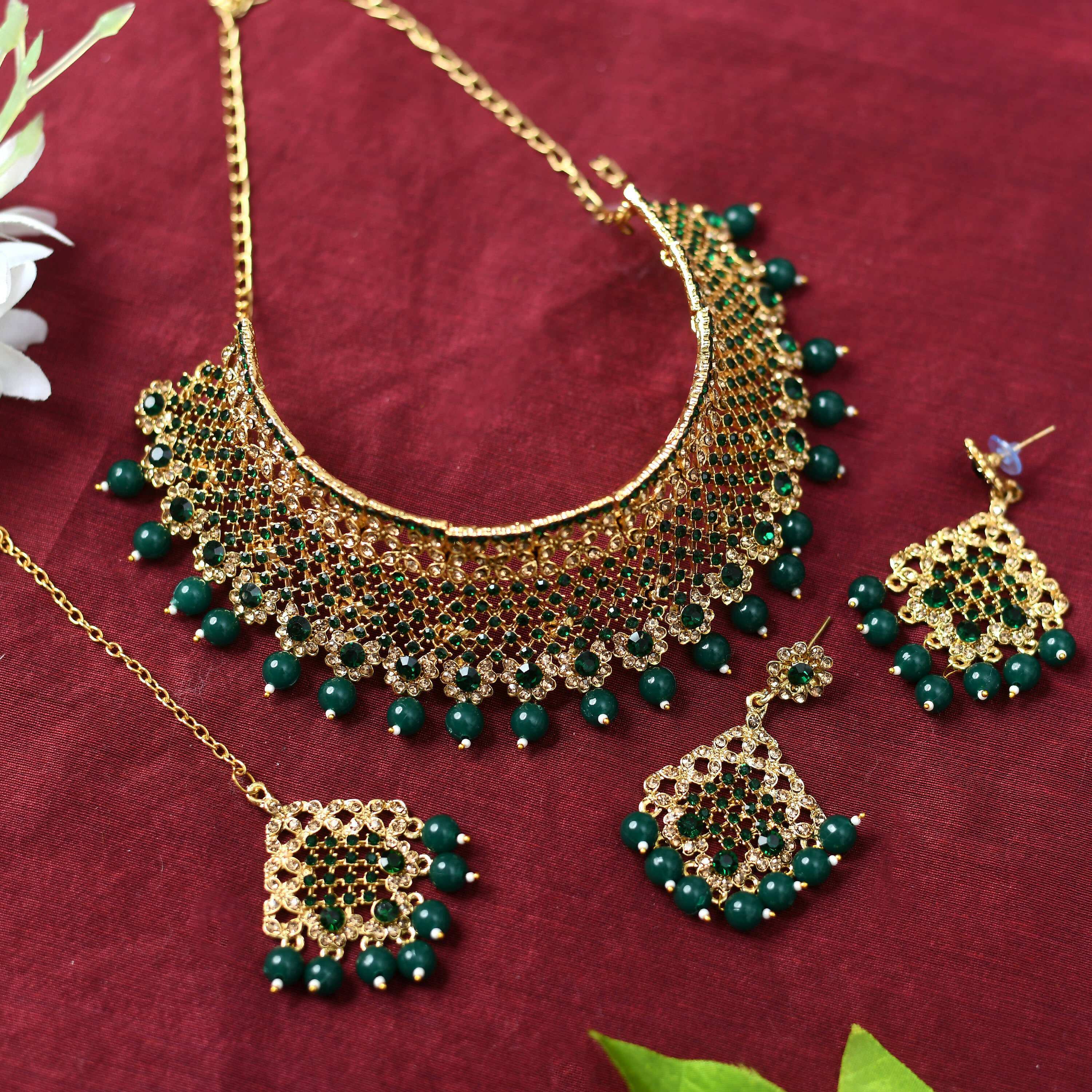 Mominos Fashion Johar Kamal Traditional Rajwadi Design Heavy Golden/Green Color Necklace Set - Distacart