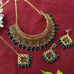 Thumbnail for Mominos Fashion Johar Kamal Traditional Rajwadi Design Heavy Golden/Green Color Necklace Set - Distacart