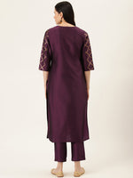 Thumbnail for Jaipur Kurti Women Purple & Golden Printed Kurta with Trousers - Distacart