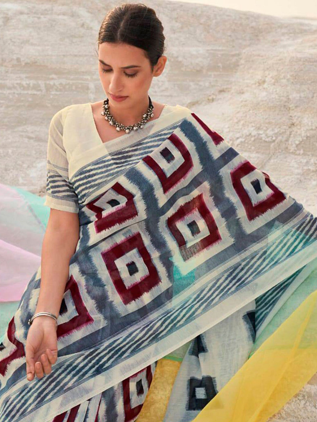 Kalini Geometric Printed Pure Cotton Saree - Distacart