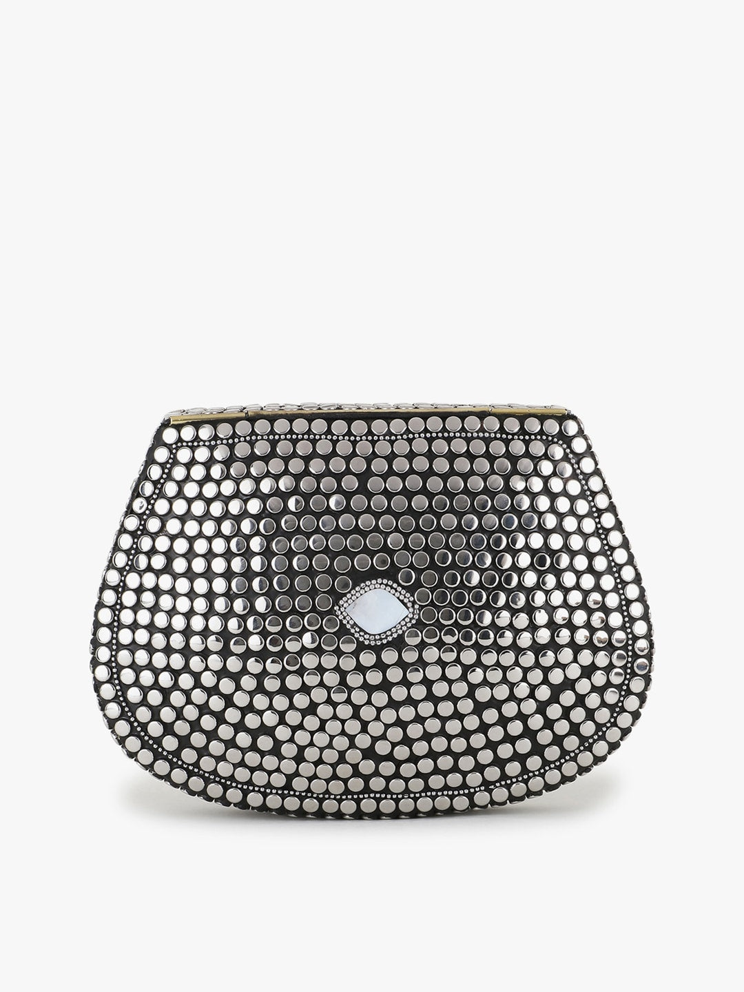 Anekaant Silver-Toned & Black Embellished Half Moon Clutch - Distacart