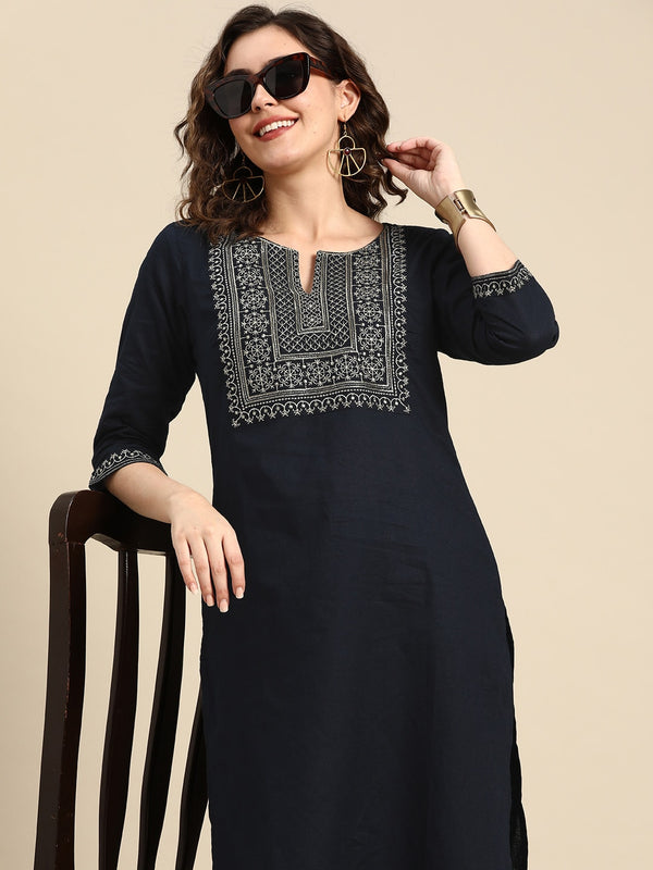 Sangria Women Ethnic Motifs Yoke Design Regular Pure Cotton Kurta with Trousers - Distacart