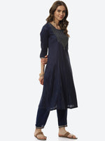 Thumbnail for Biba Women Navy Blue Printed Kurta with Trousers - Distacart