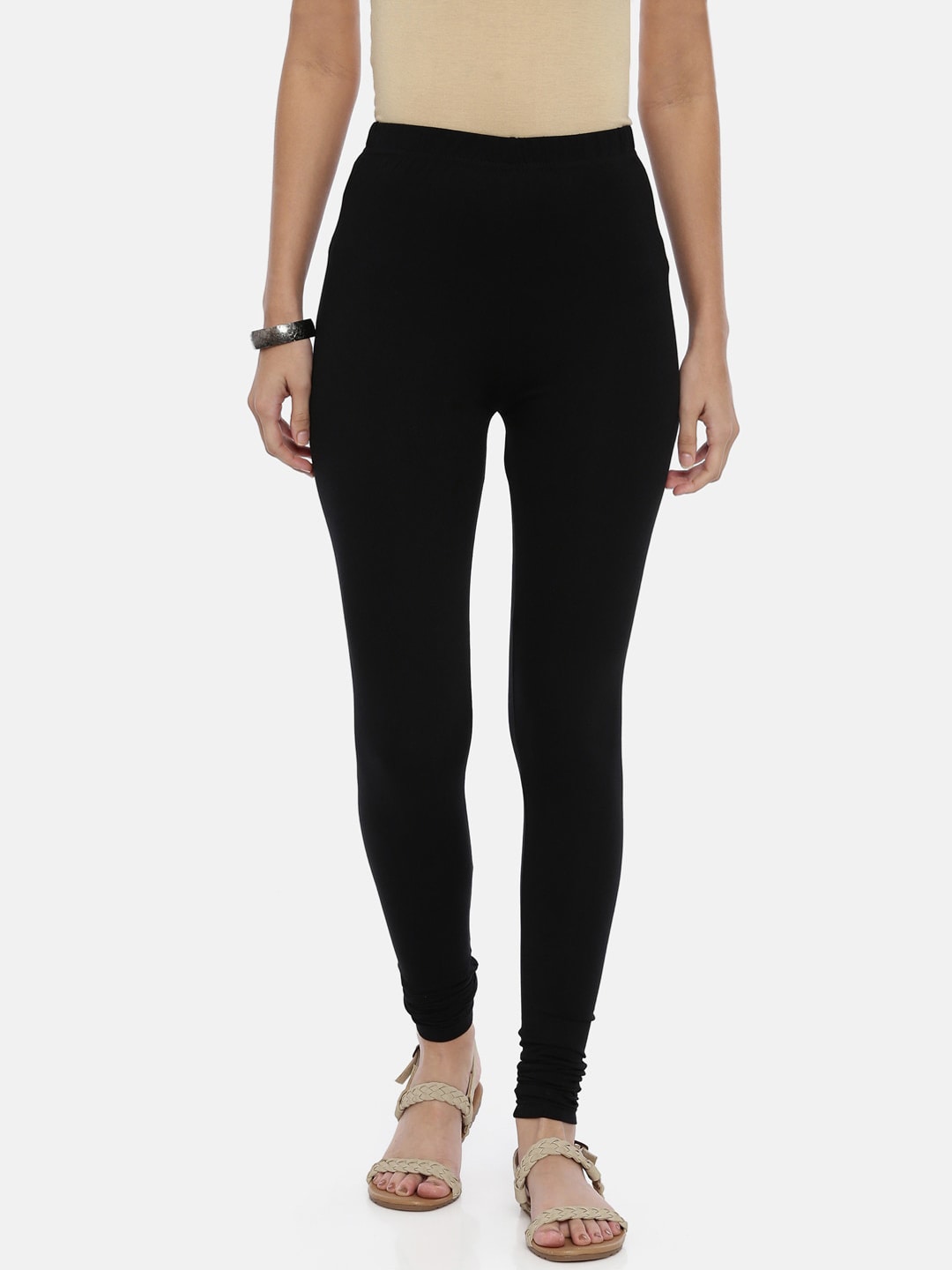 Souchii Black Solid Slim-Fit Churidar-Length Leggings - Distacart
