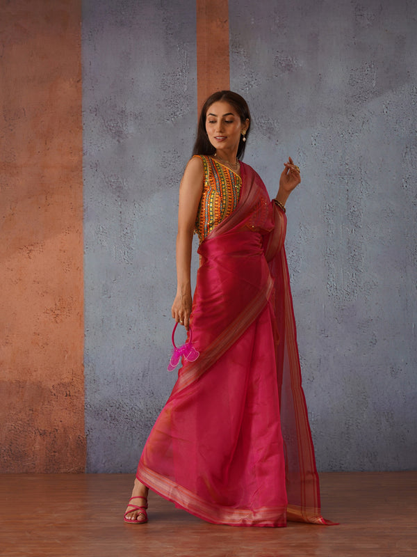 Tikhi Imli Zari Organza Heavy Work Saree - Distacart