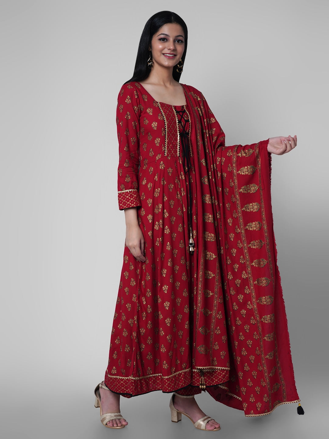 Kalini Women Red Ethnic Motifs Kurta with Churidar & With Dupatta - Distacart
