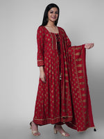 Thumbnail for Kalini Women Red Ethnic Motifs Kurta with Churidar & With Dupatta - Distacart