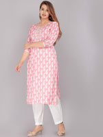 Thumbnail for Kalini Women Pink & White Ethnic Motifs Printed Thread Work Floral Kurta - Distacart