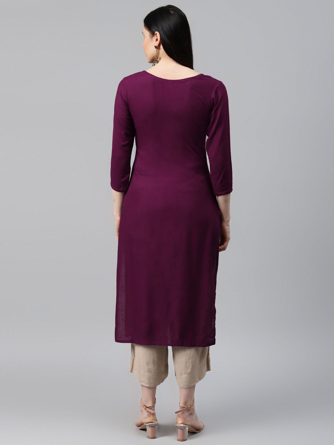 Kalini Women Burgundy Floral Yoke Design Kurta - Distacart