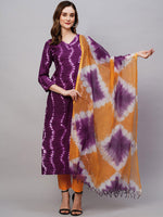 Thumbnail for Kalini Tie & Dye Printed Regular Kurta with Trousers & Dupatta - Distacart