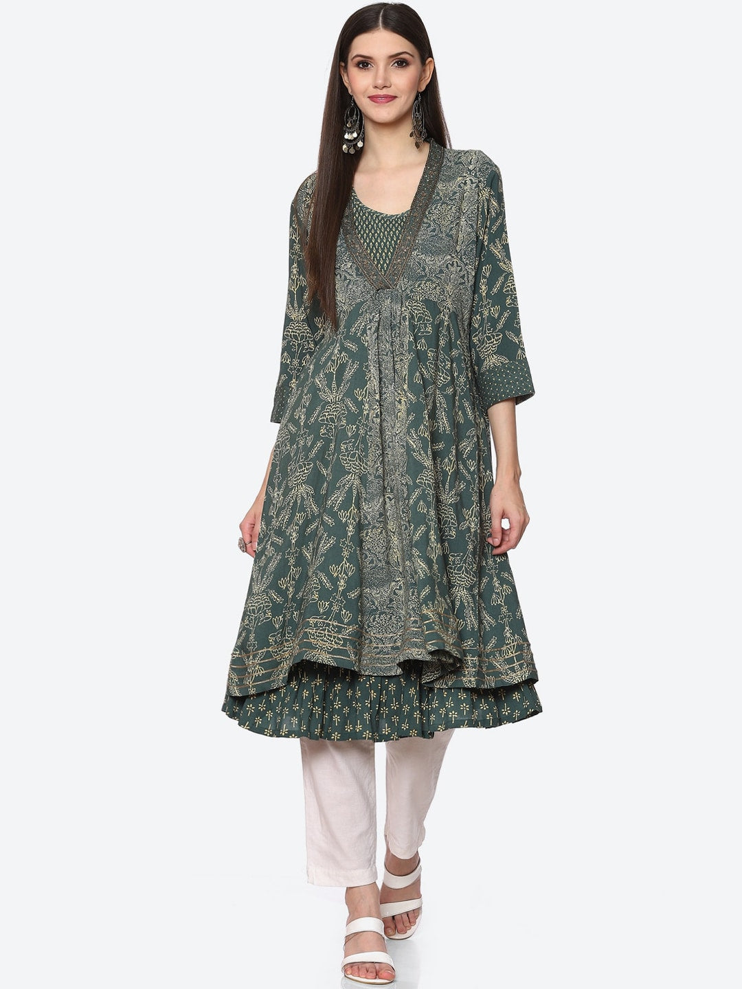 Biba Women Green Printed Anarkali Kurta - Distacart
