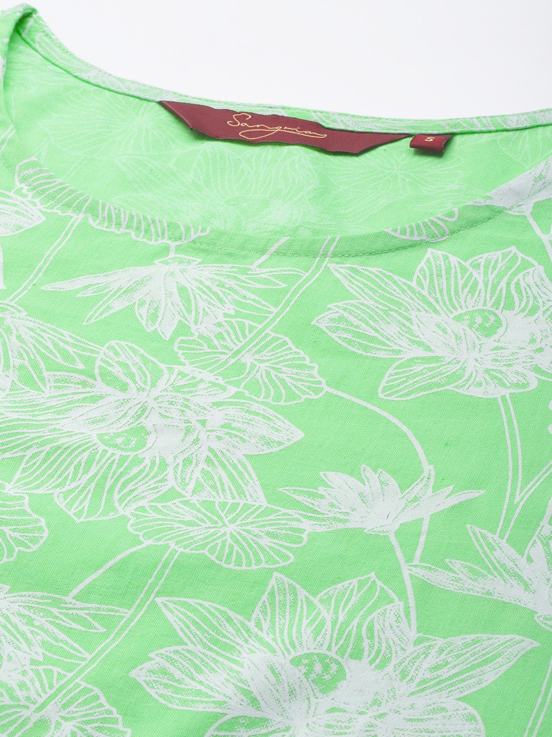 Sangria Women Green Floral Printed Pure Cotton Kurta with Trousers - Distacart