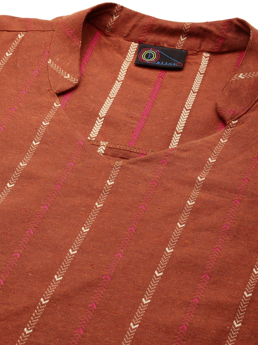 Kalini Women Rust Red Pure Cotton Geometric Woven Design Kurta with Trousers - Distacart