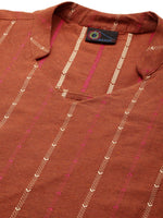 Thumbnail for Kalini Women Rust Red Pure Cotton Geometric Woven Design Kurta with Trousers - Distacart