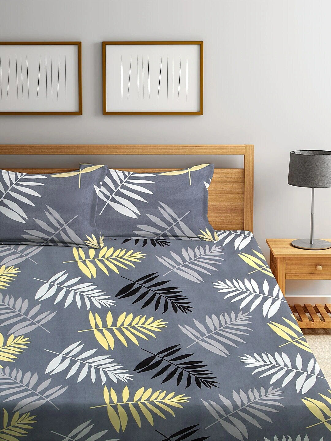 Home Sizzler Grey Printed 144 TC 1 Queen Bedsheet with 2 Pillow Covers - Distacart