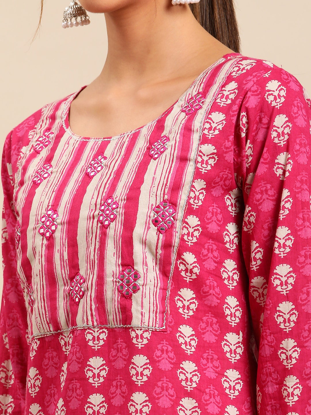 Sangria Women Ethnic Motifs Printed Pure Cotton Kurta with Trousers & With Dupatta - Distacart