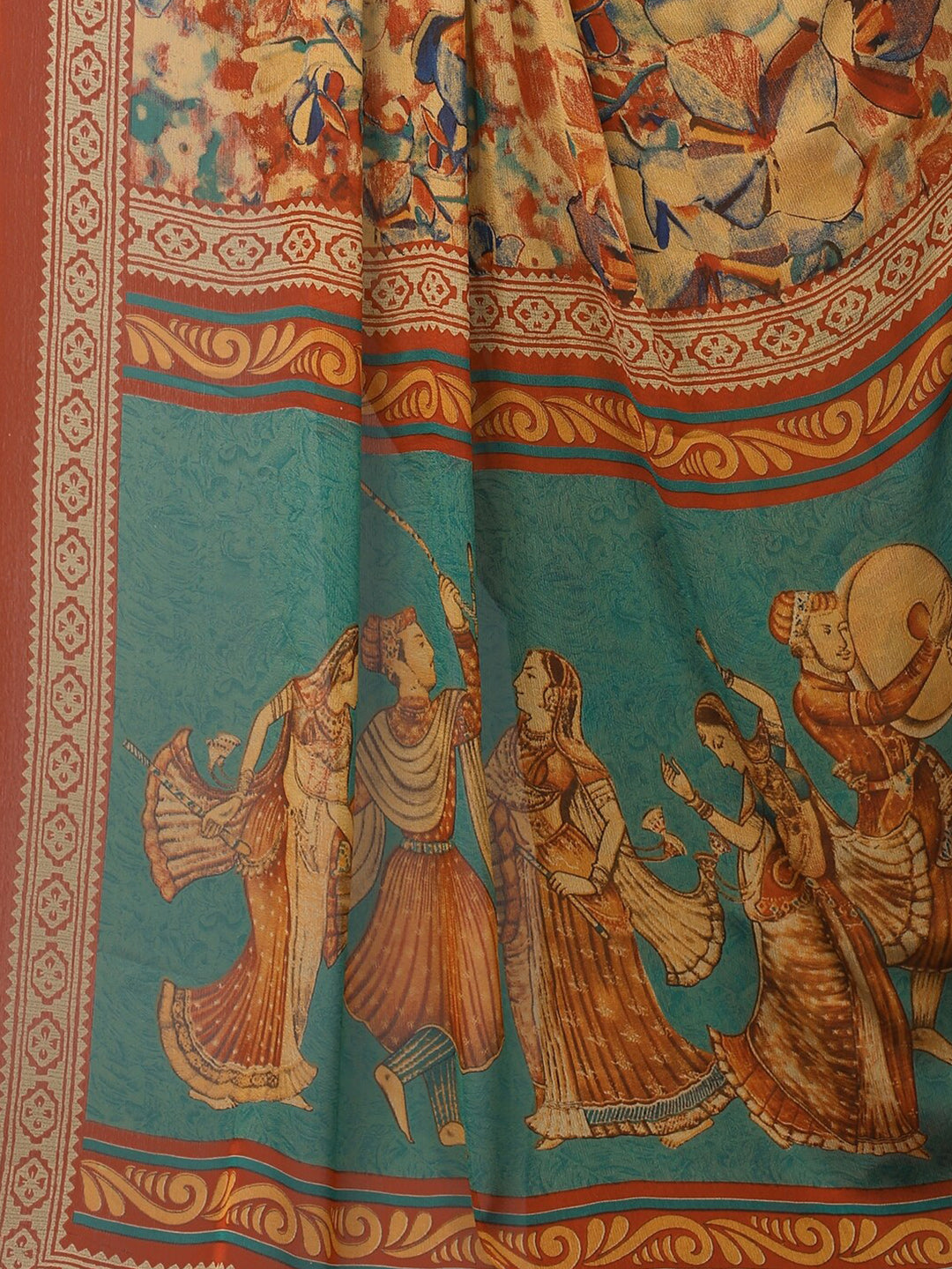 Kalini Orange And Mustard Yellow Ethnic Motifs Print Poly Chiffon Saree - Distacart
