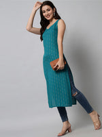 Thumbnail for Kalini Women Turquoise Blue Printed Kurta - Distacart