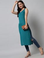 Thumbnail for Kalini Women Turquoise Blue Printed Kurta - Distacart