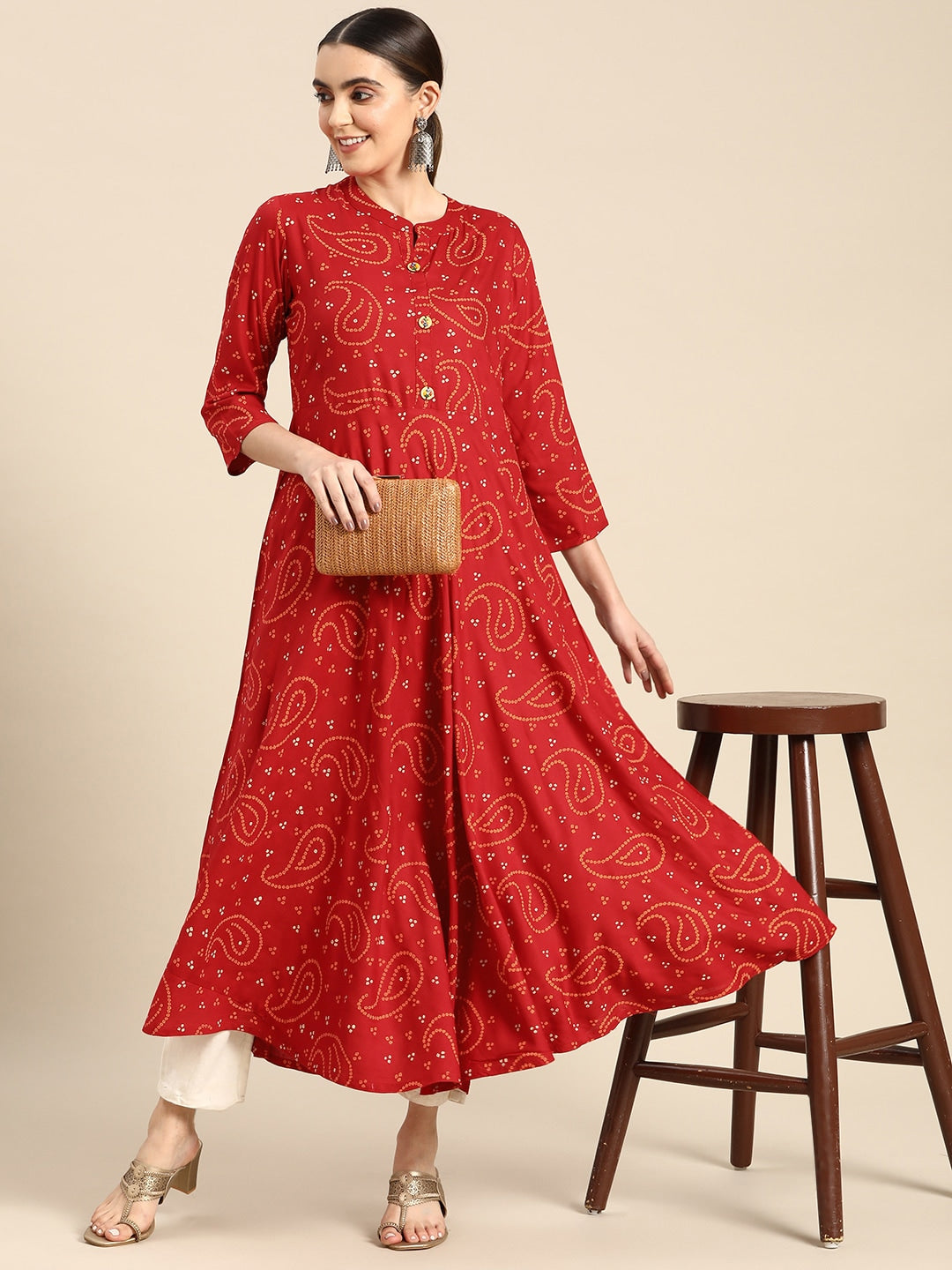 Sangria Women Bandhani Printed Anarkali Kurta - Distacart