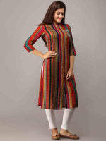 Thumbnail for Kalini Women Red & Orange Striped Kurta - Distacart