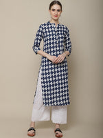 Thumbnail for Sangria Women Navy Blue & White Geometric Printed Kurta - Distacart