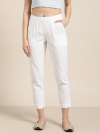 Thumbnail for Jaipur Kurti Women White Regular Cropped Trousers - Distacart
