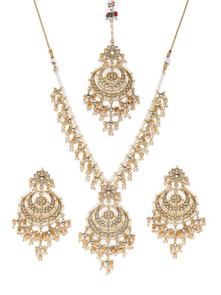 Zaveri Pearls Gold-Toned Kundan & Pearls Studded Rani Haar Jewellery Set - Distacart