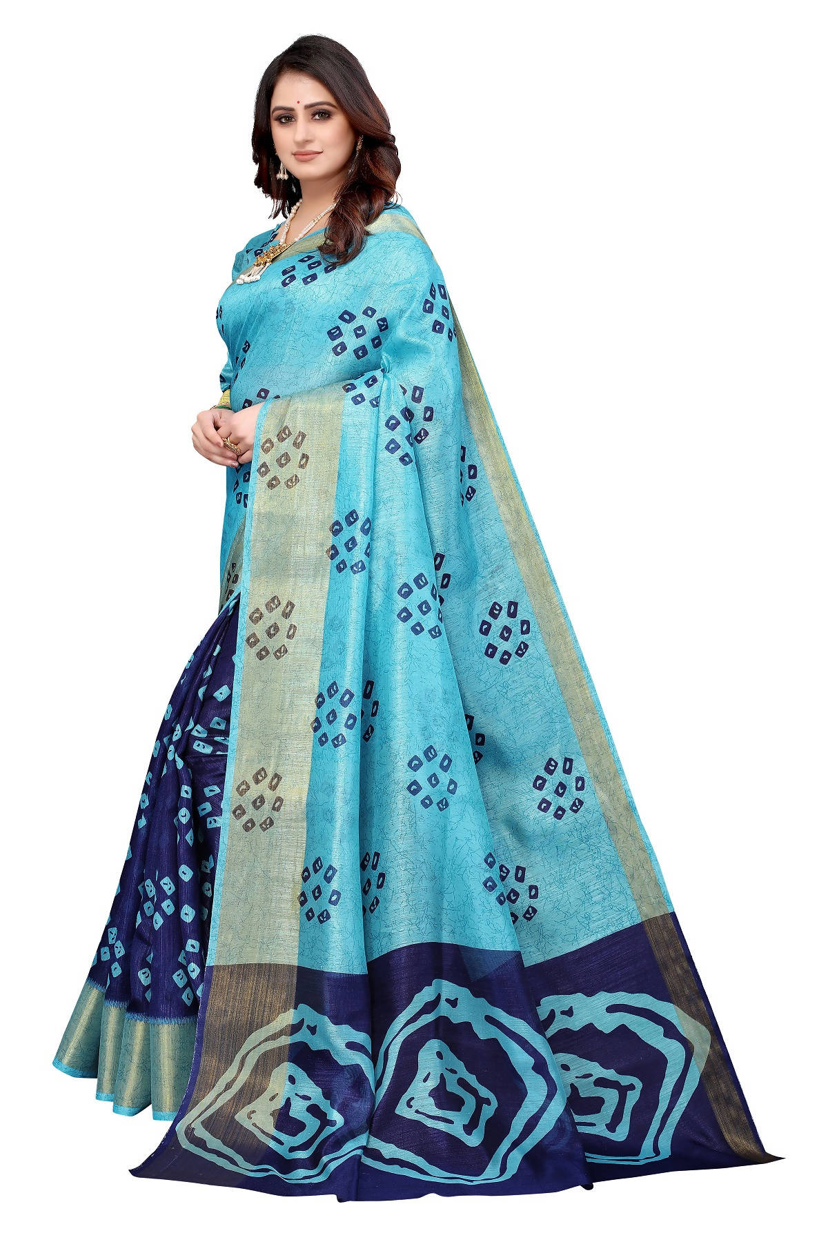 Vamika Ethnic Fire Navy Jari Border Linen Saree - Distacart