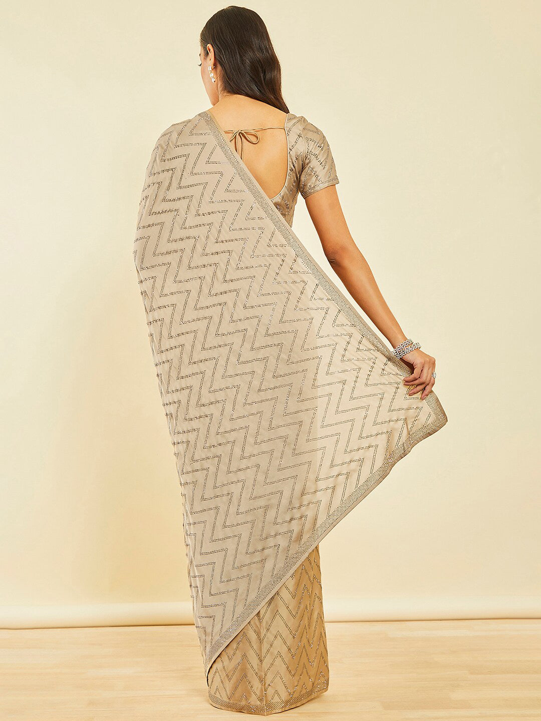 Soch Beige Embellished Beads and Stones Saree - Distacart