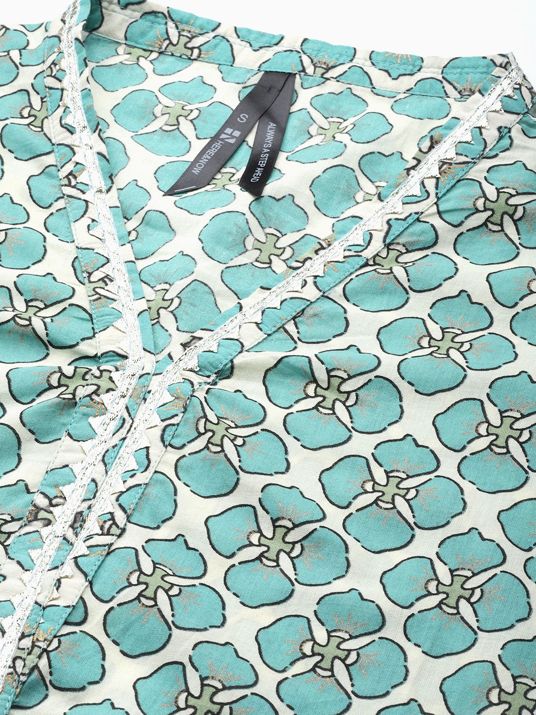 HERE&NOW Women Off White Ethnic Motifs Printed Pure Cotton Kurta with Palazzos & With Dupatta - Distacart